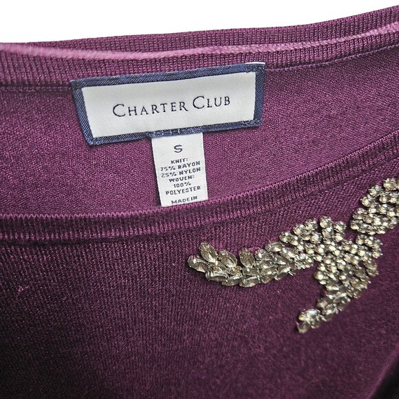 Charter Club Purple Sweater With Embellishment - Size S - Picture 3 of 5